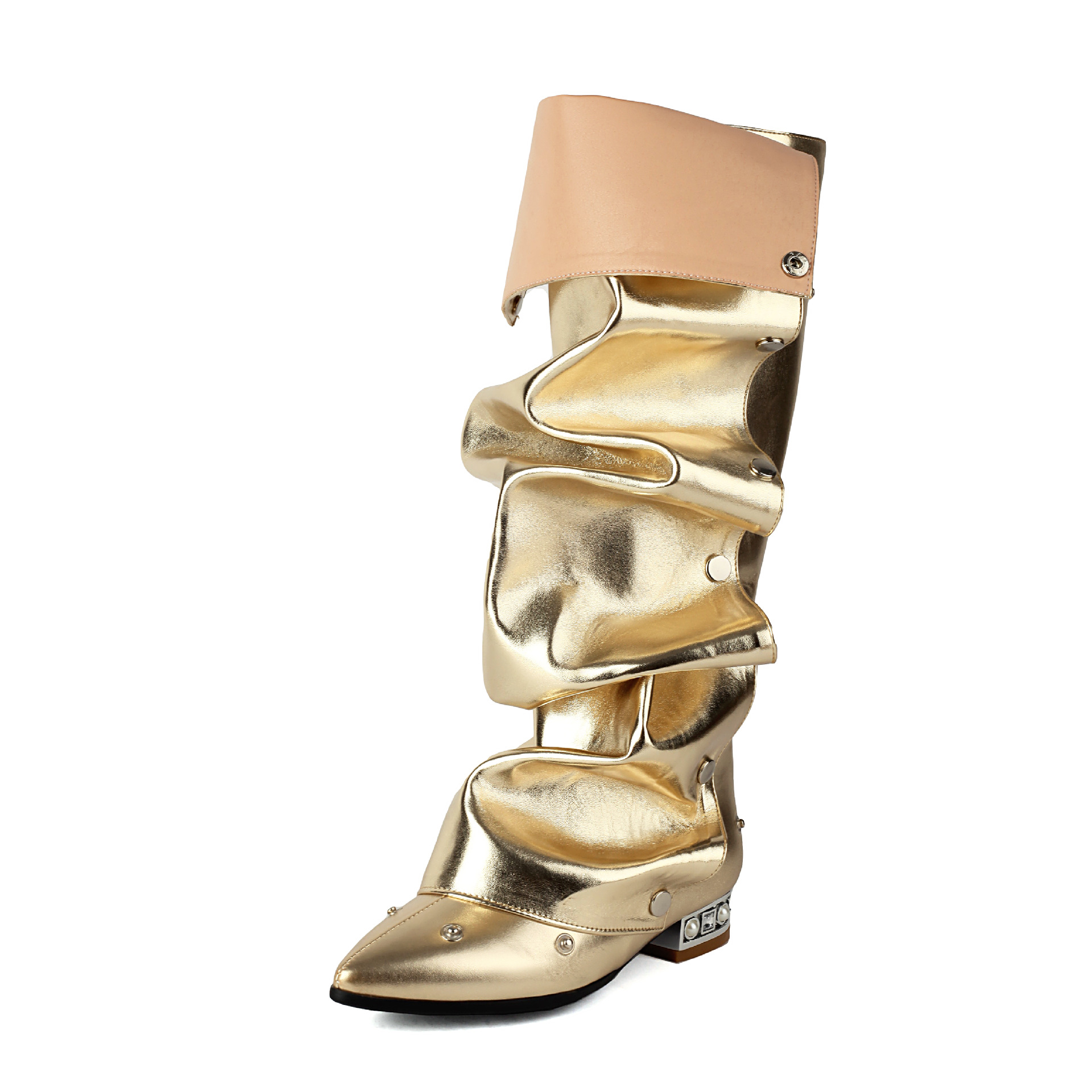 Cowboy Boots, Fashionable Rivet Boots, High Tube, Thick Heel, Middle Heel