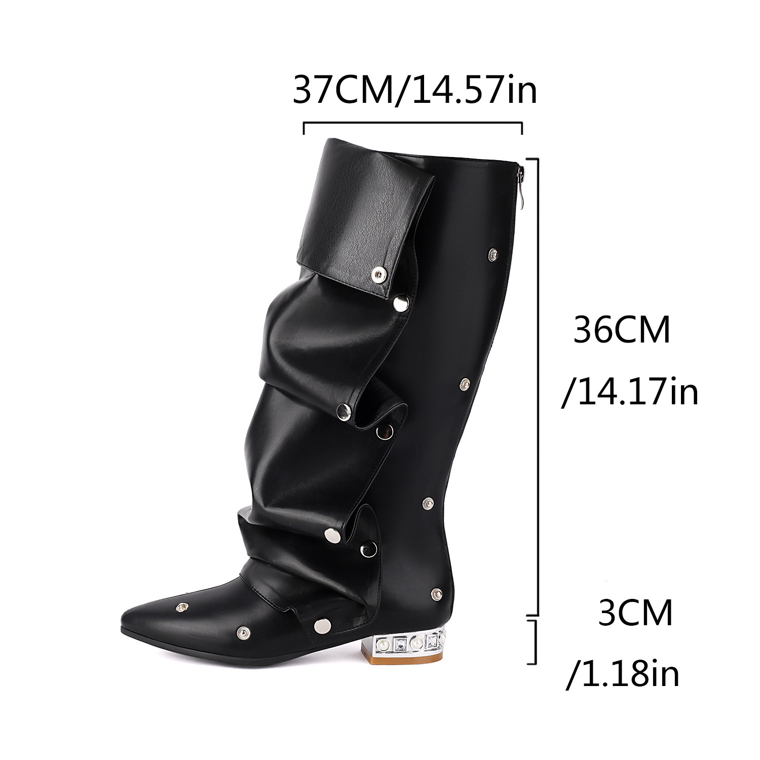 Cowboy Boots, Fashionable Rivet Boots, High Tube, Thick Heel, Middle Heel