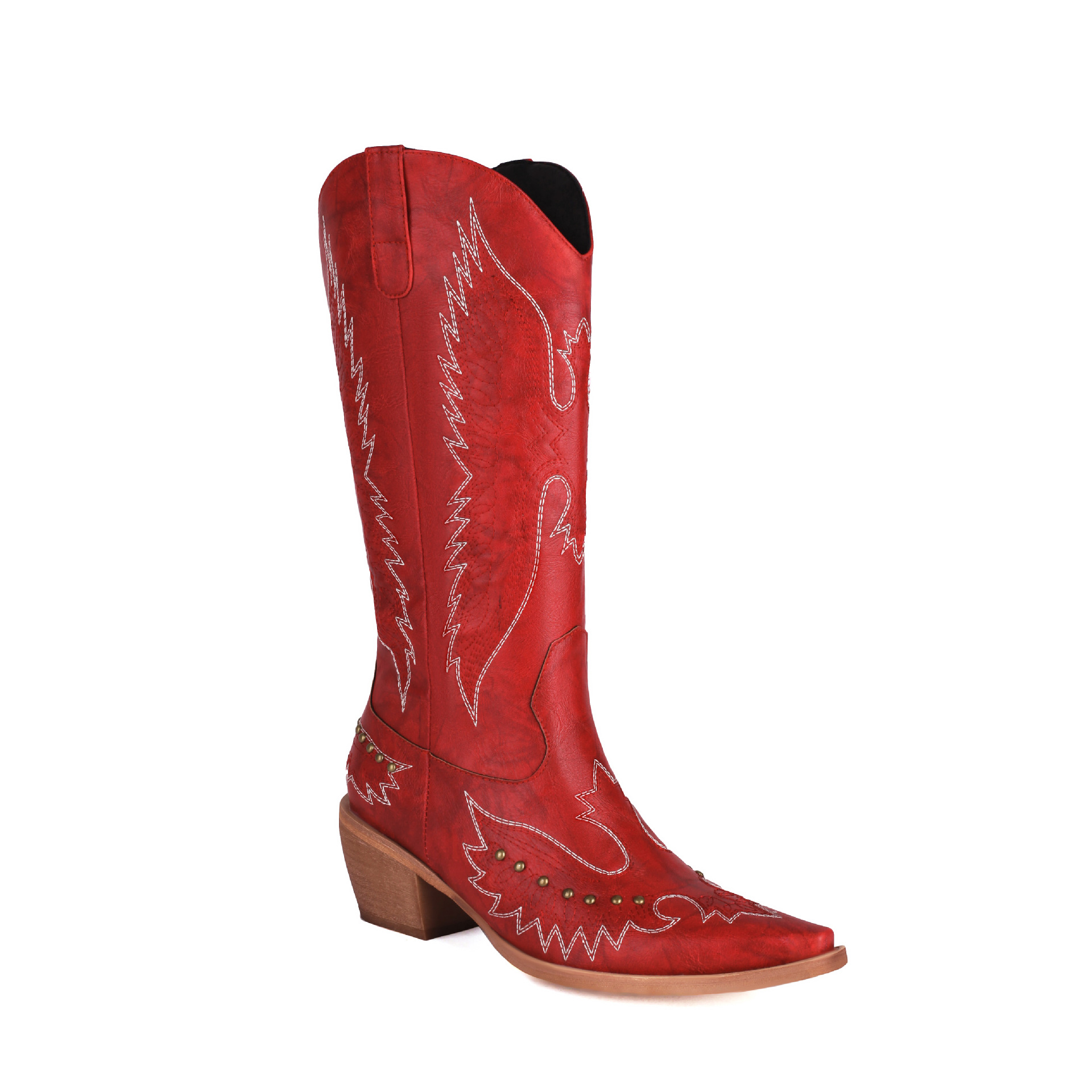 Fashionable Embroidered Pointed Riveted Boots
