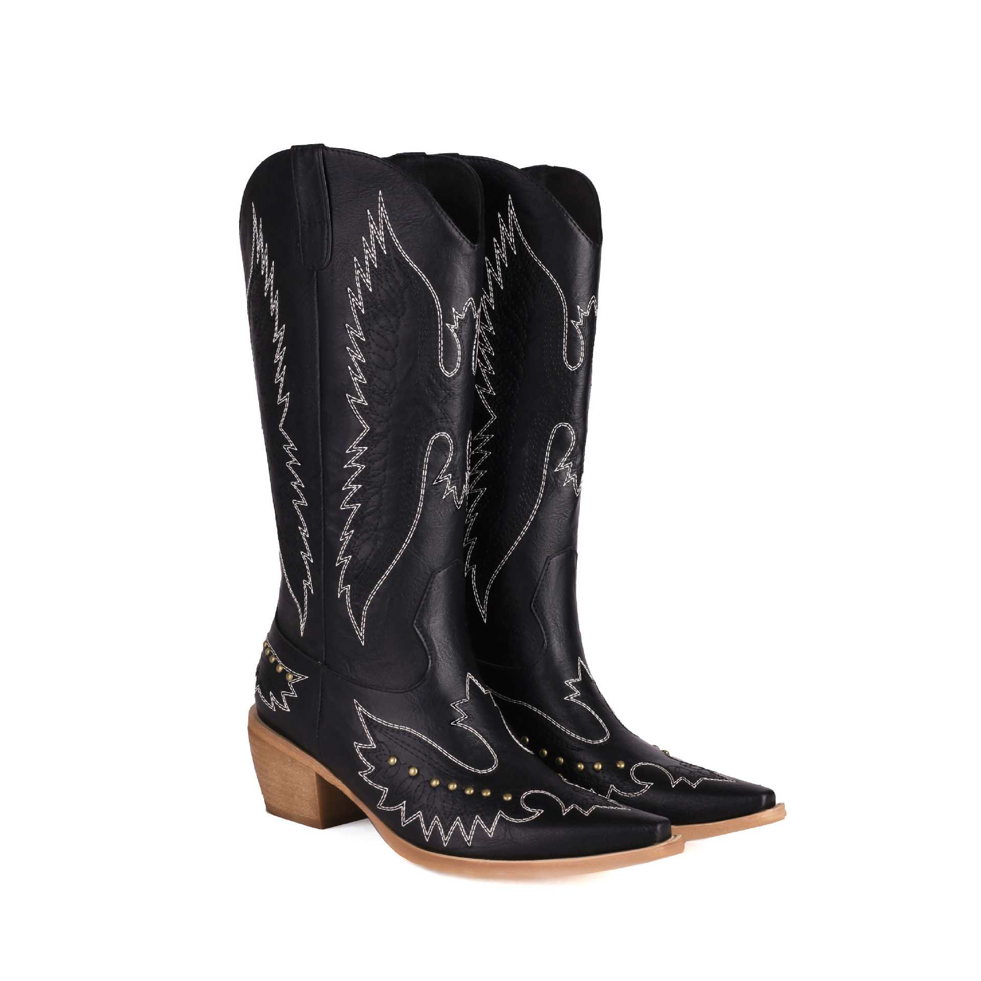 Fashionable Embroidered Pointed Riveted Boots