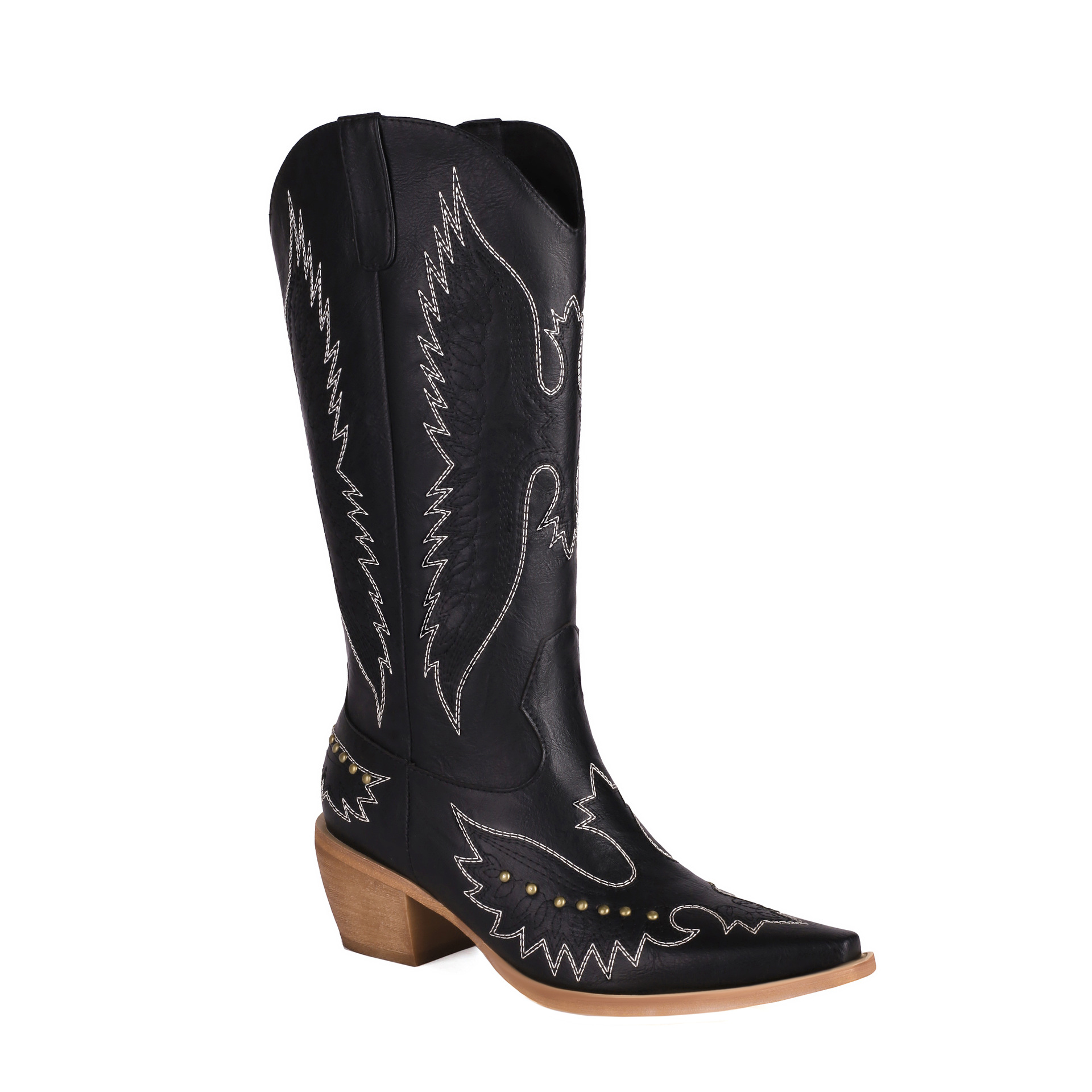 Fashionable Embroidered Pointed Riveted Boots