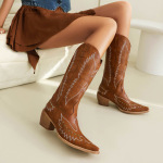 Fashionable Embroidered Pointed Riveted Boots