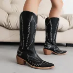 Fashionable Embroidered Pointed Riveted Boots
