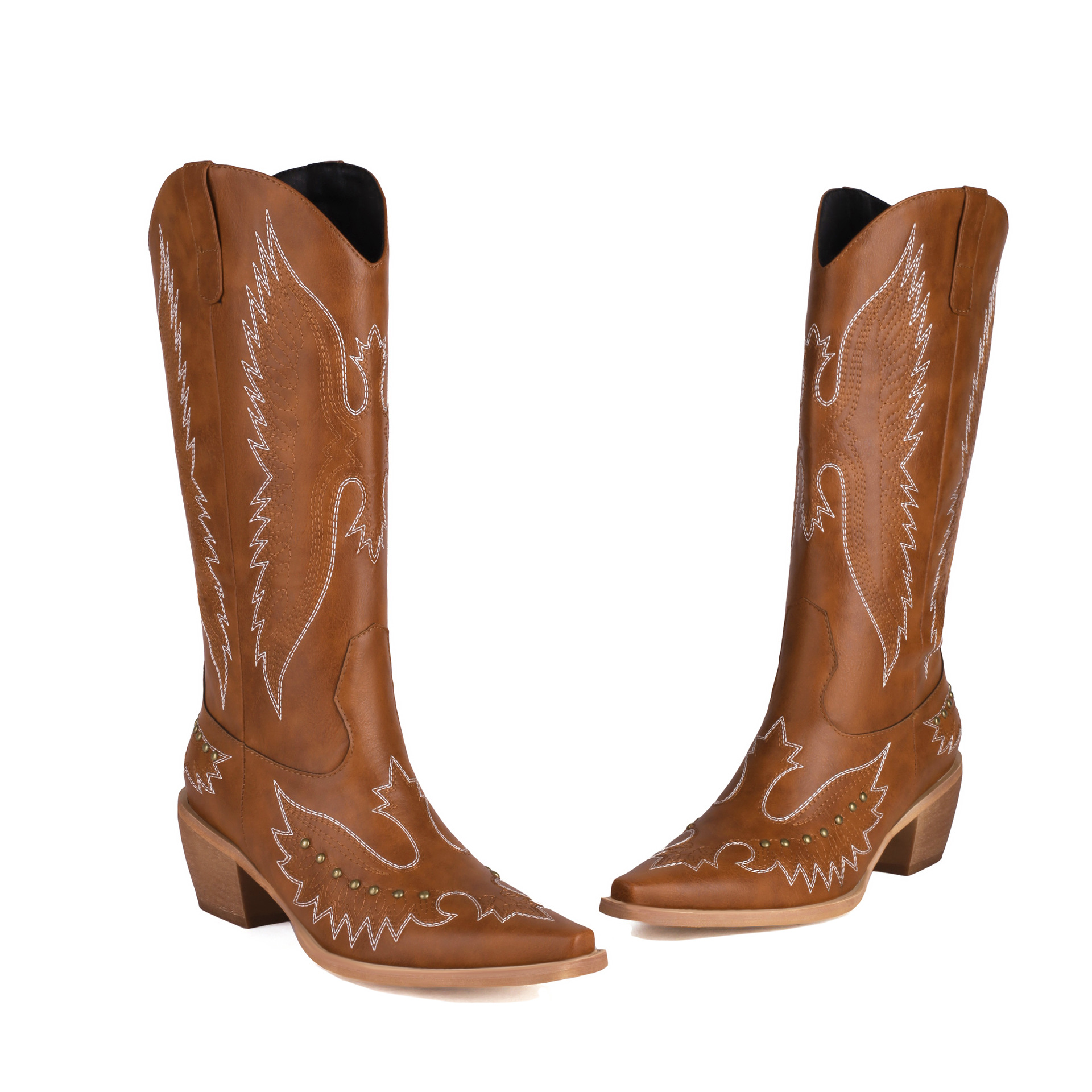 Fashionable Embroidered Pointed Riveted Boots