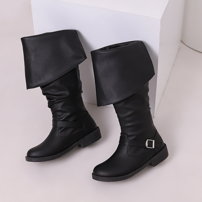 Flip Up High Top Leather Boots With Front Lace Up Martin Boots