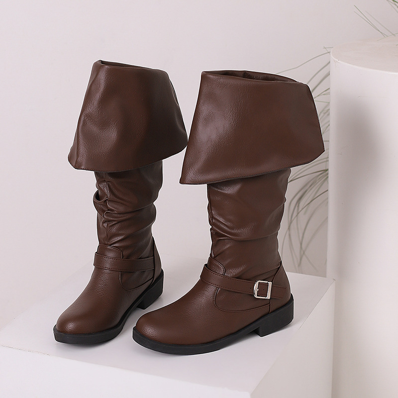Flip Up High Top Leather Boots With Front Lace Up Martin Boots