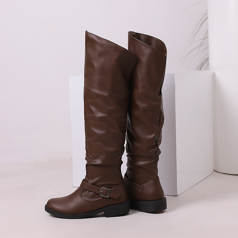 Flip Up High Top Leather Boots With Front Lace Up Martin Boots