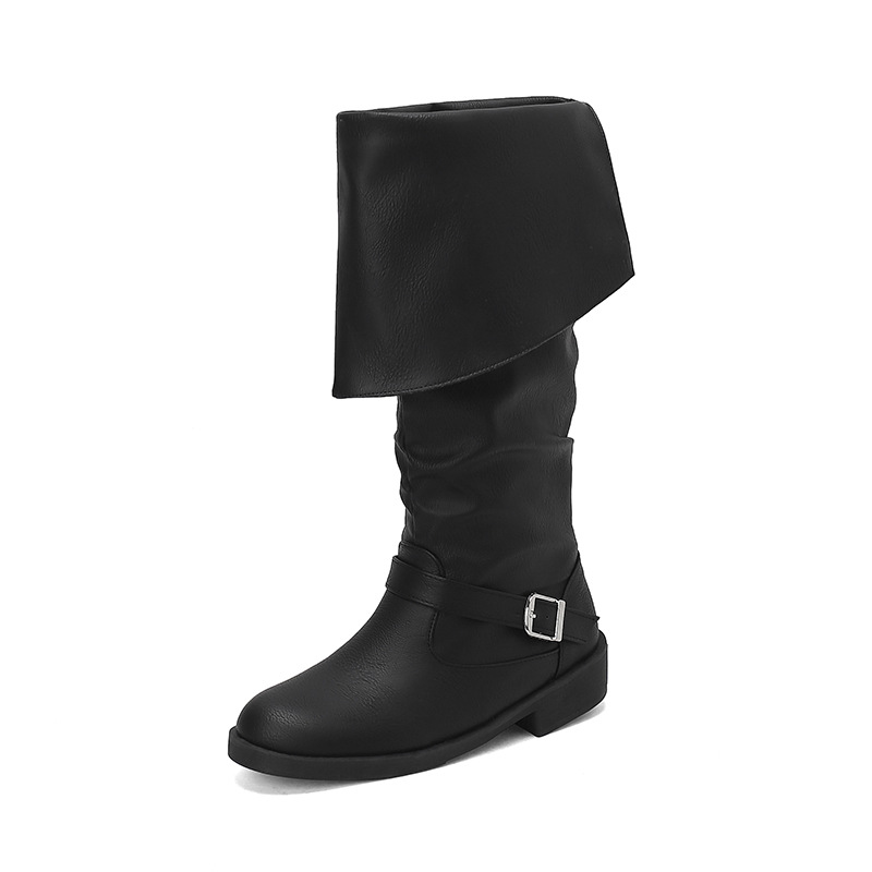 Flip Up High Top Leather Boots With Front Lace Up Martin Boots