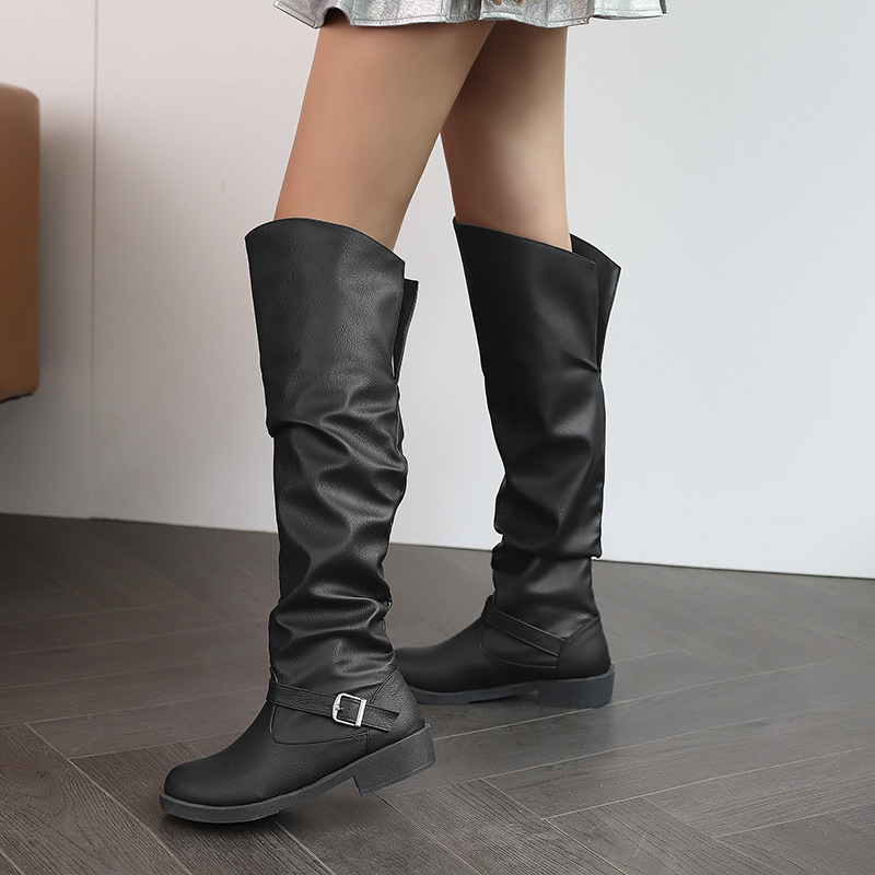 Flip Up High Top Leather Boots With Front Lace Up Martin Boots