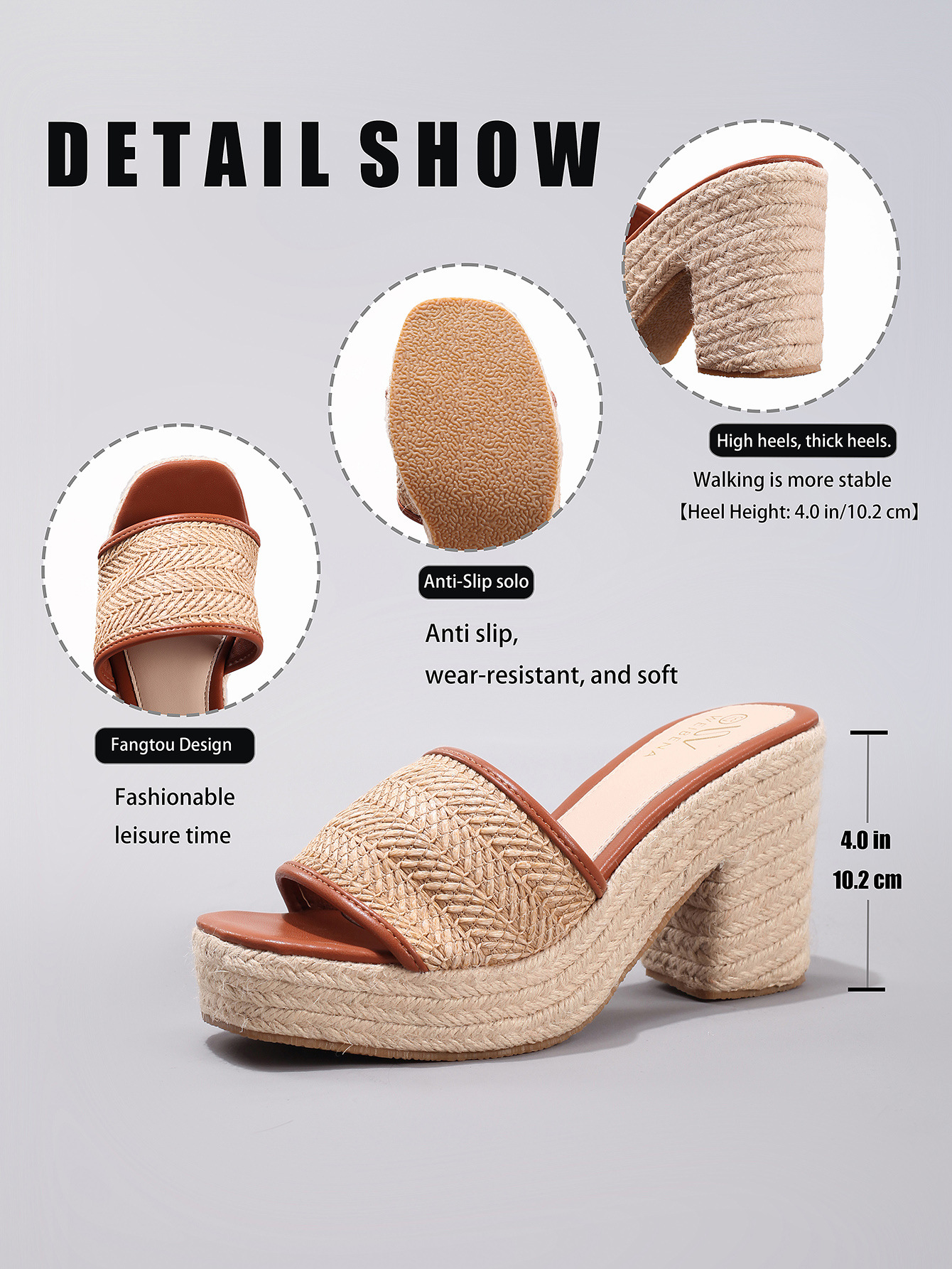 Hemp Rope Casual Summer Waterproof Platform High Heels