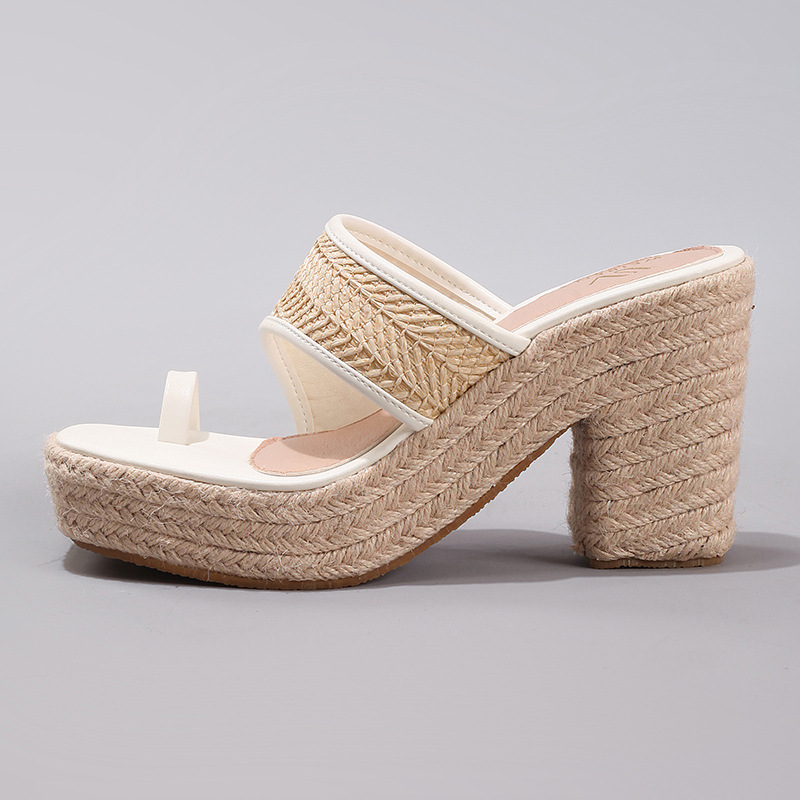 Hemp Rope Slope And Thick Soled Sandals With Toe Pinching