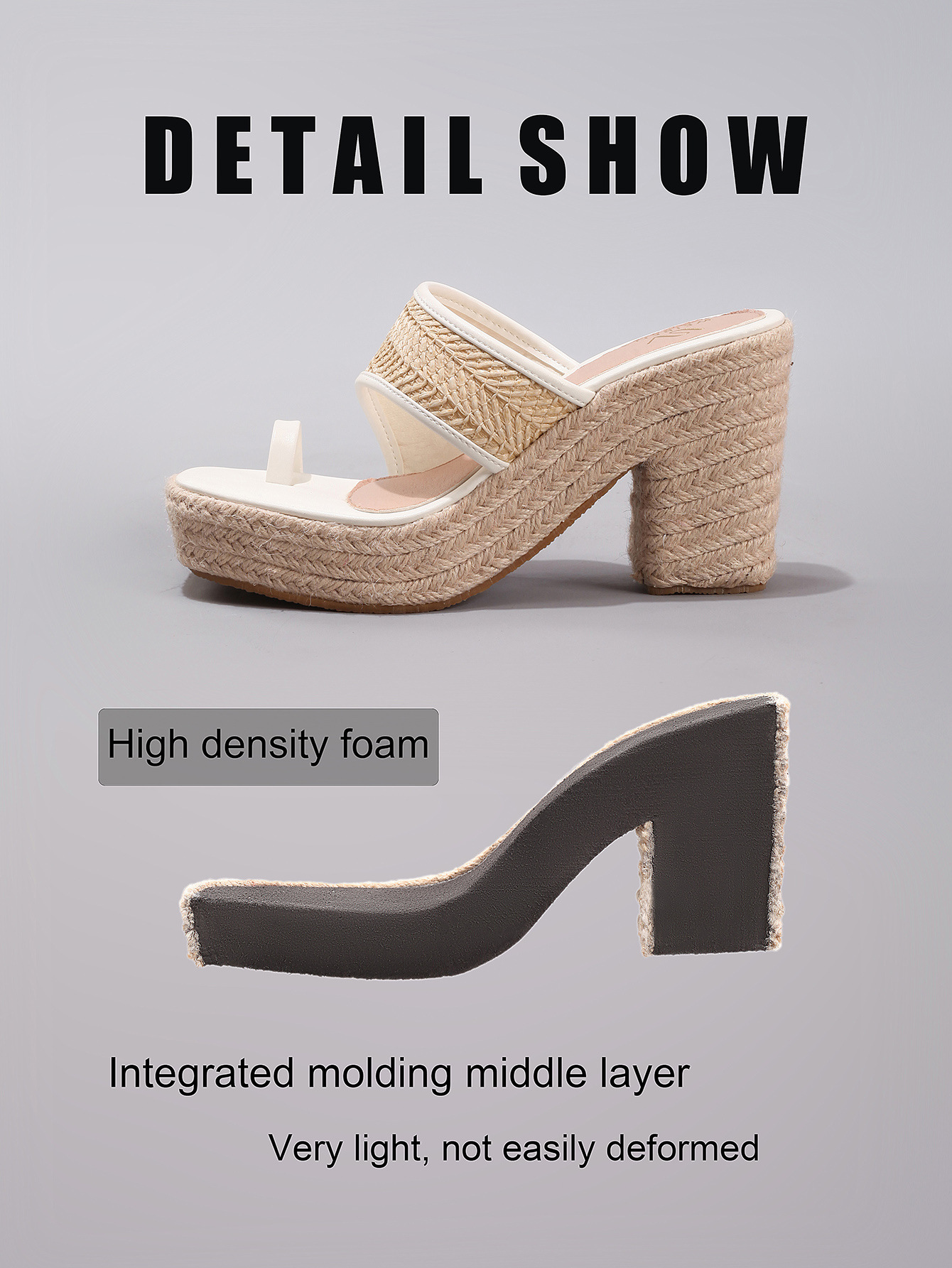 Hemp Rope Slope And Thick Soled Sandals With Toe Pinching