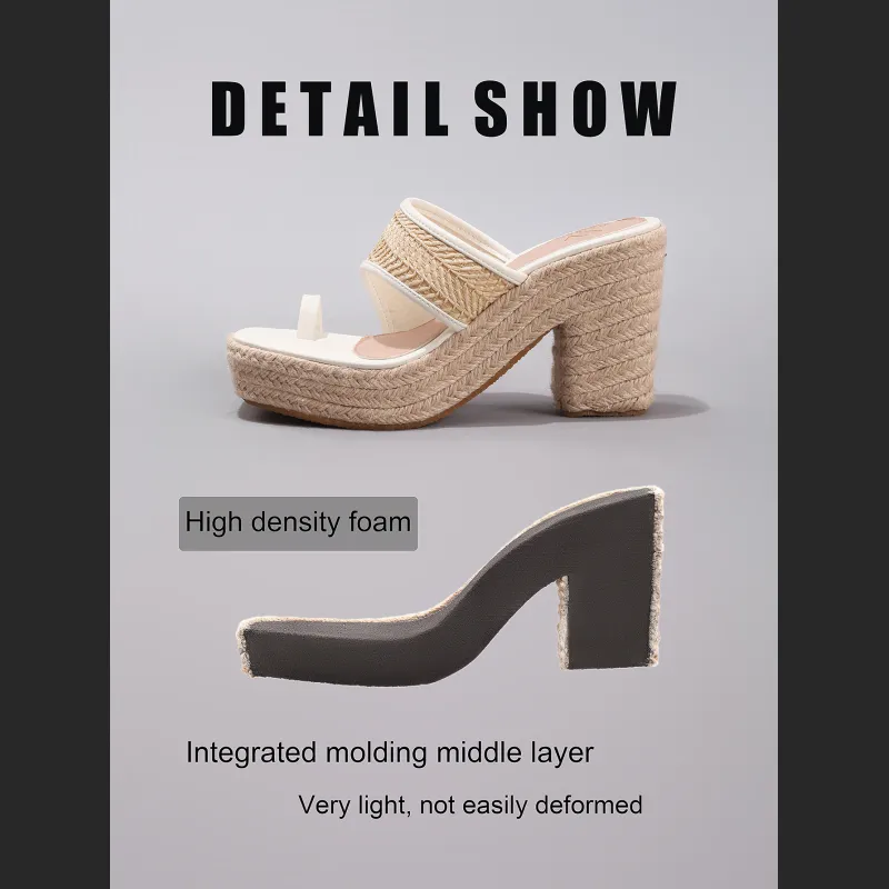 Hemp Rope Slope And Thick Soled Sandals With Toe Pinching