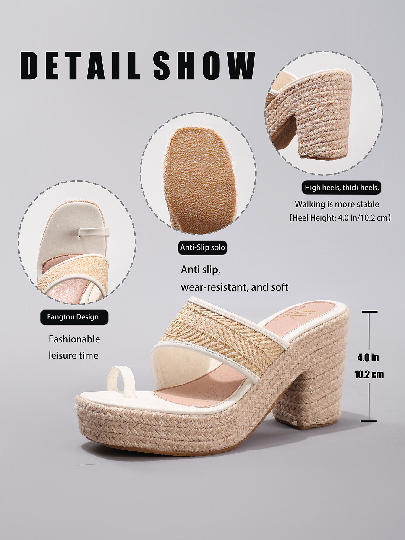 Hemp Rope Slope And Thick Soled Sandals With Toe Pinching