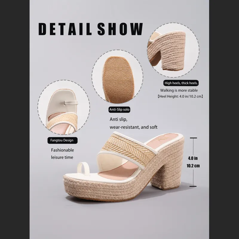 Hemp Rope Slope And Thick Soled Sandals With Toe Pinching