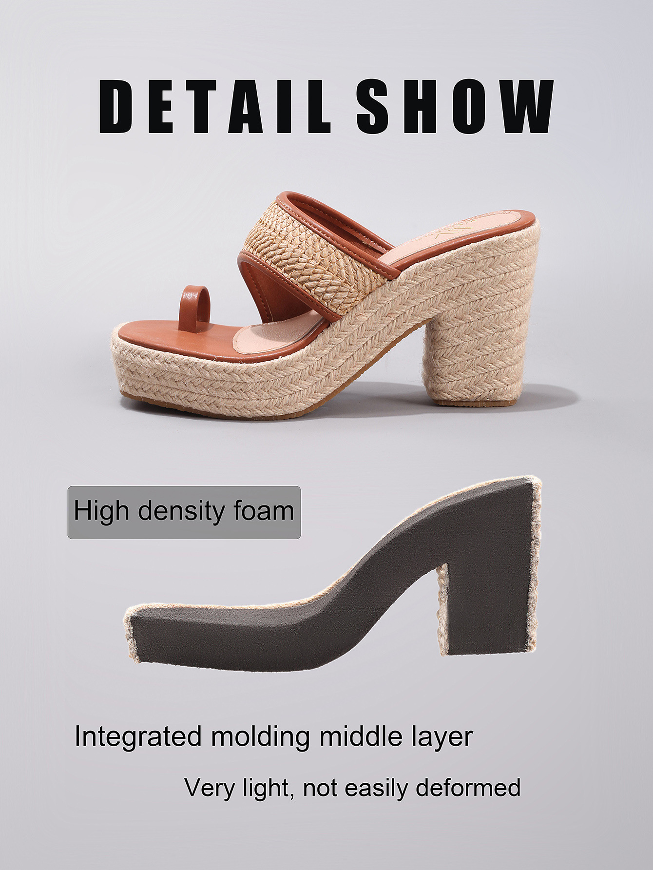 Hemp Rope Slope And Thick Soled Sandals With Toe Pinching