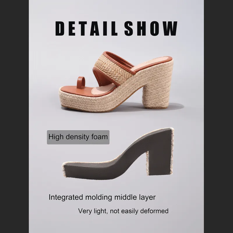 Hemp Rope Slope And Thick Soled Sandals With Toe Pinching