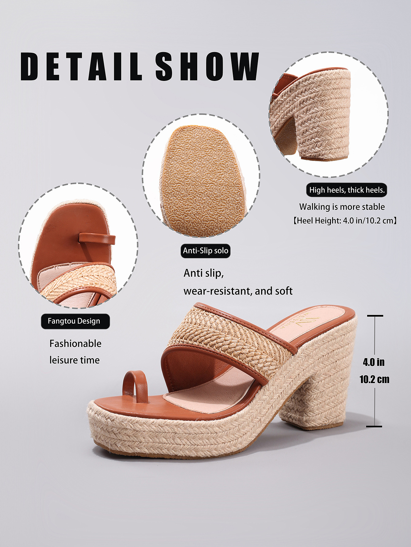 Hemp Rope Slope And Thick Soled Sandals With Toe Pinching