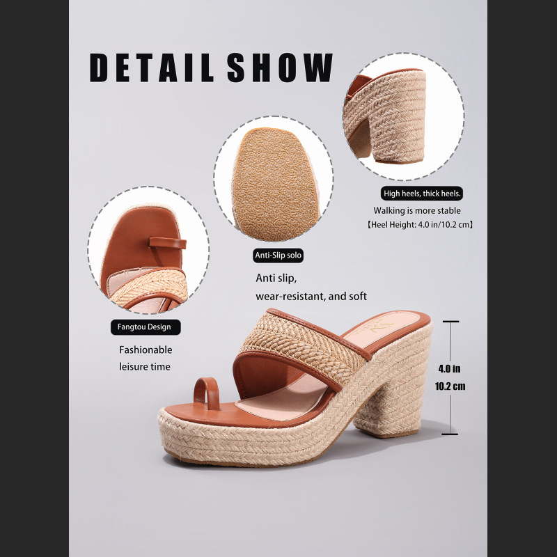 Hemp Rope Slope And Thick Soled Sandals With Toe Pinching