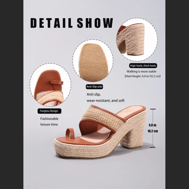 Hemp Rope Slope And Thick Soled Sandals With Toe Pinching