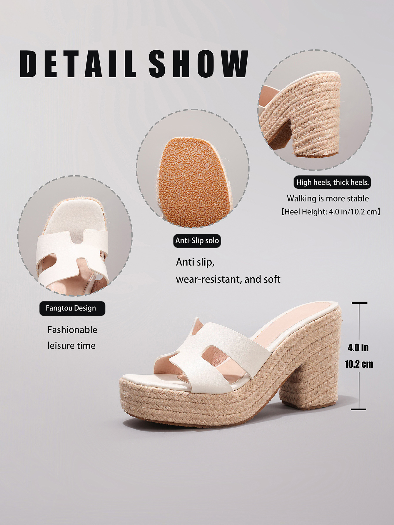 Hemp Rope Thick Bottomed White Wedge Sandals Woven With Grass Rope