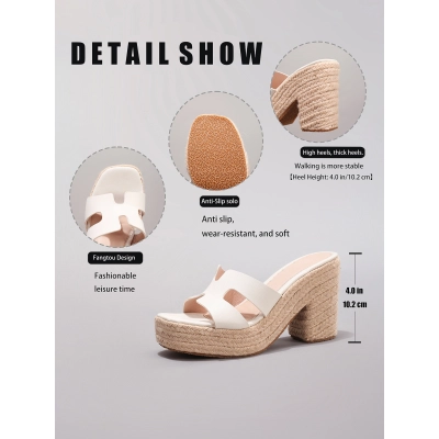 Hemp Rope Thick Bottomed White Wedge Sandals Woven With Grass Rope 02
