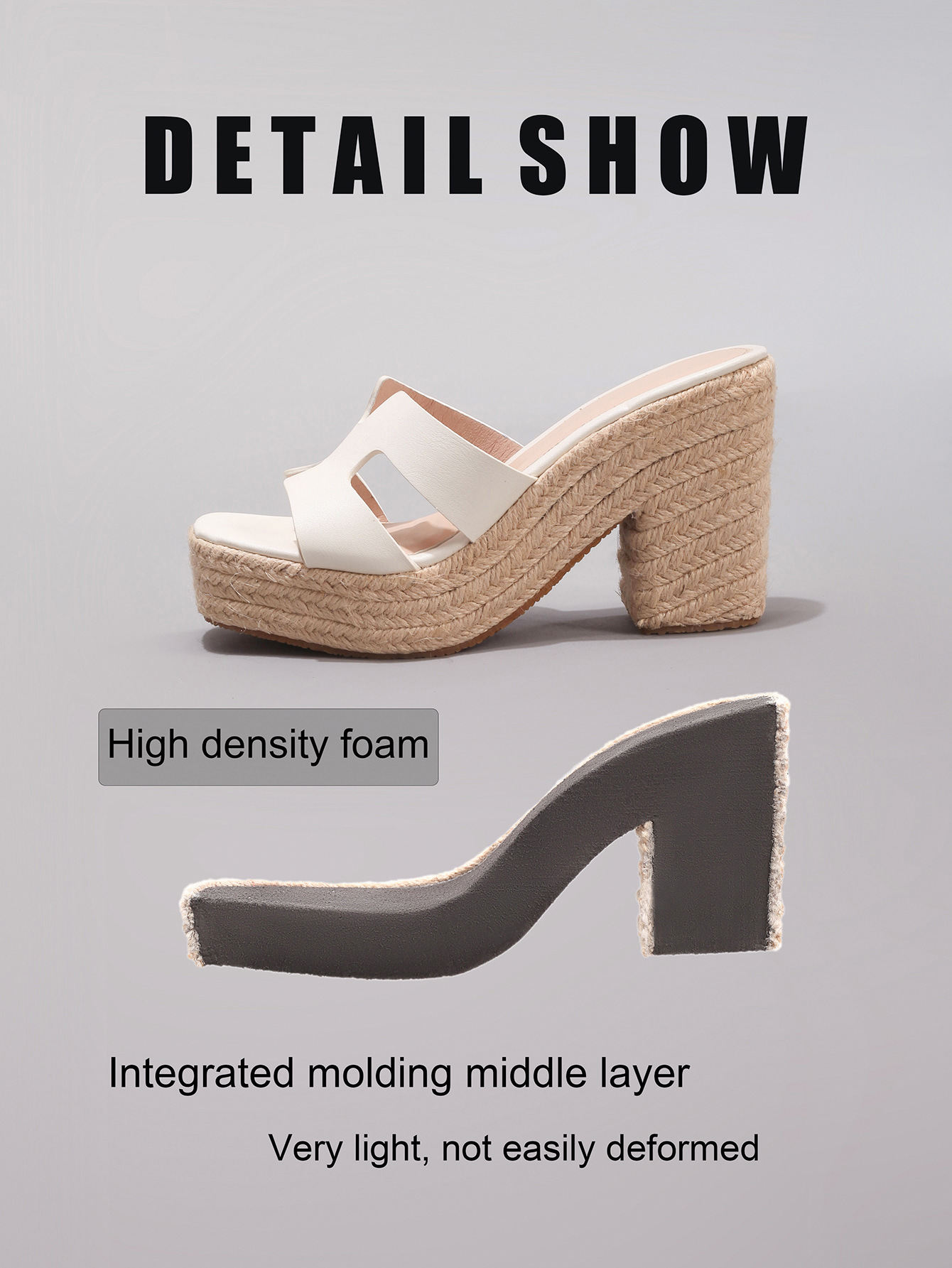 Hemp Rope Thick Bottomed White Wedge Sandals Woven With Grass Rope