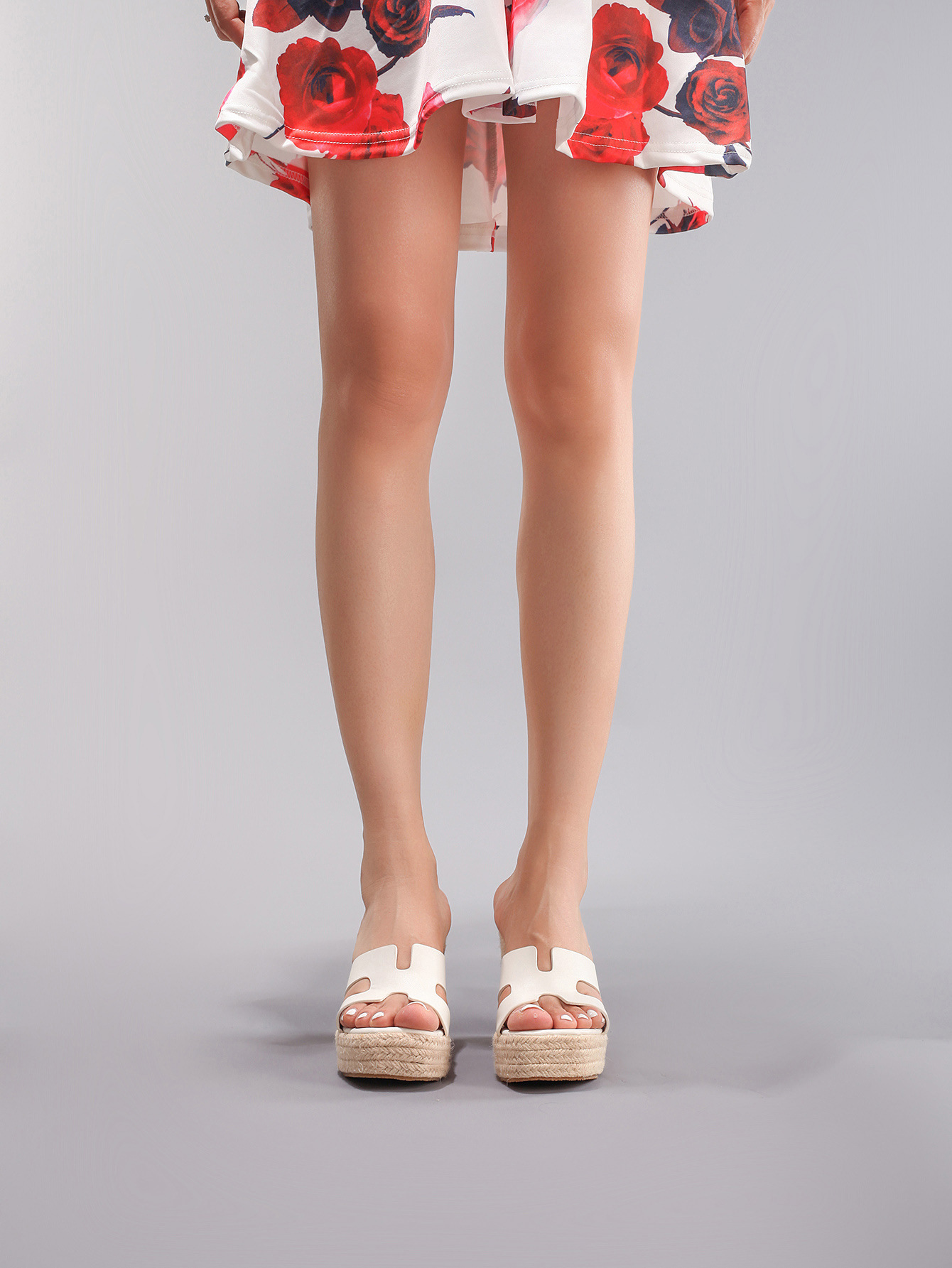 Hemp Rope Thick Bottomed White Wedge Sandals Woven With Grass Rope