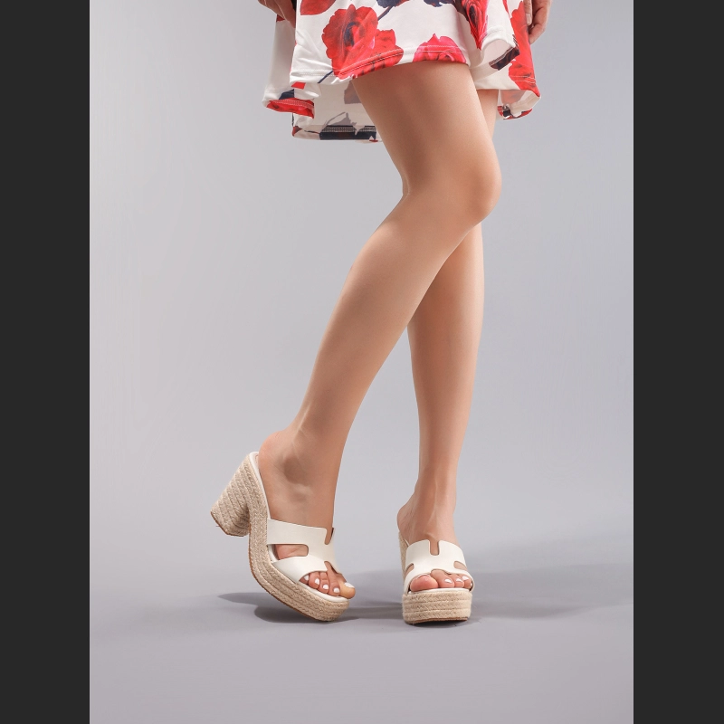 Hemp Rope Thick Bottomed White Wedge Sandals Woven With Grass Rope