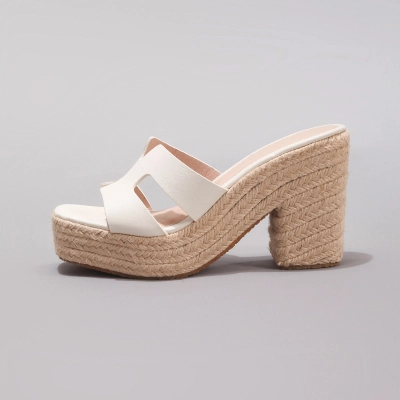 Hemp Rope Thick Bottomed White Wedge Sandals Woven With Grass Rope 01