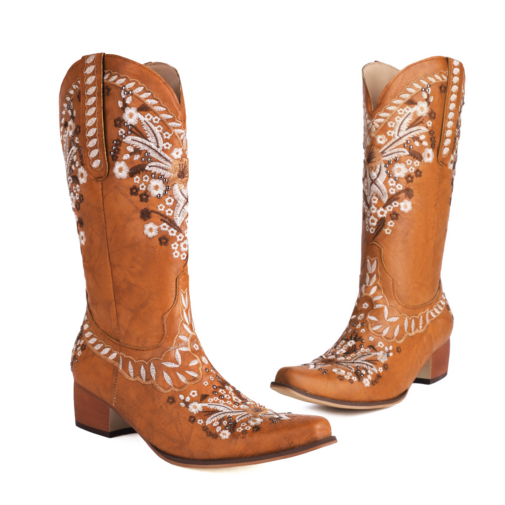 High Top Women's Boots With Retro Roman Embroidery