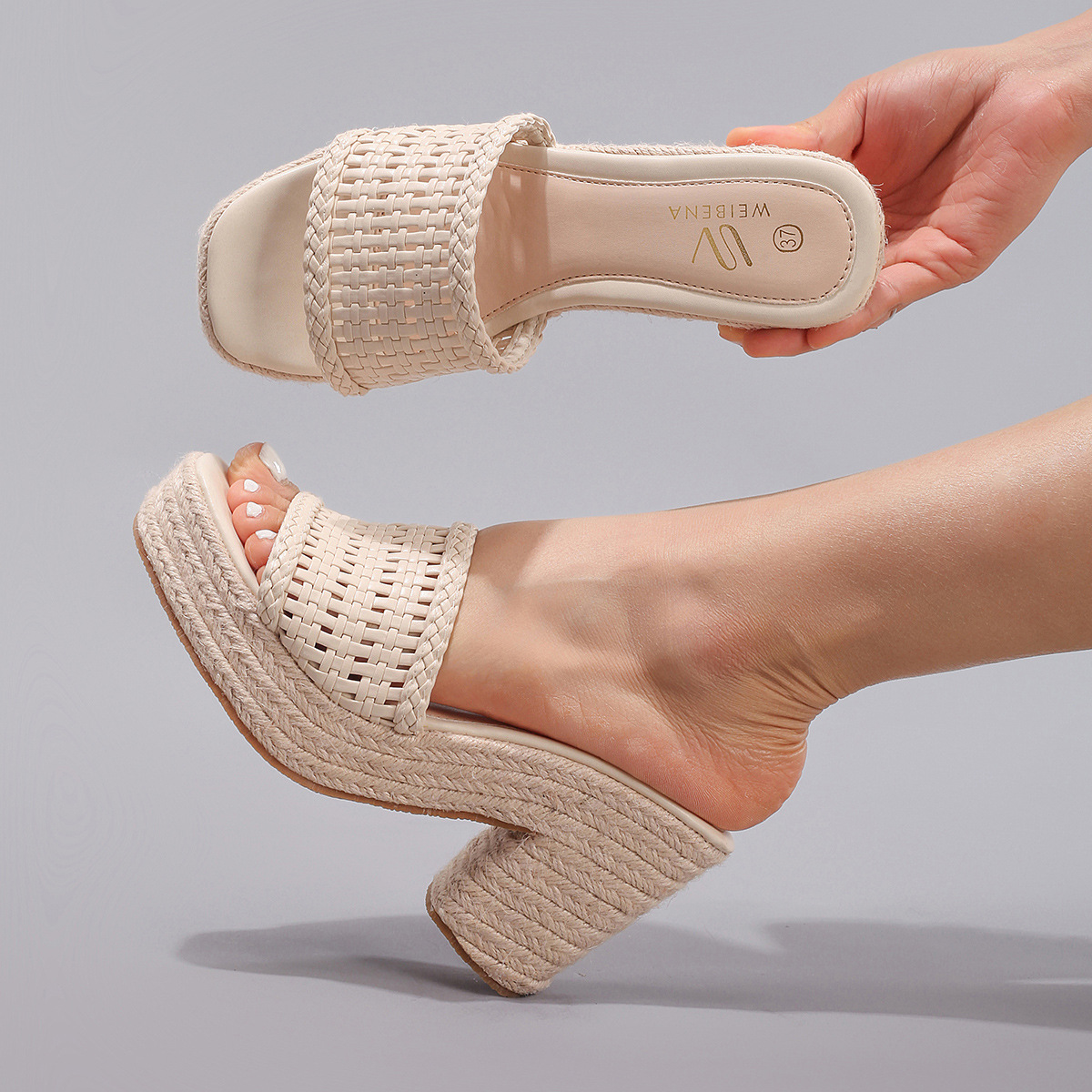 Hollow Hemp Rope Wedge Sandals