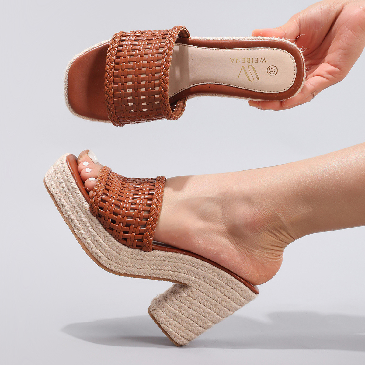 Hollow Hemp Rope Wedge Sandals