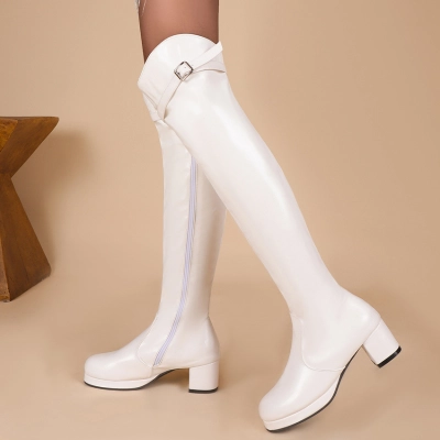 Knee Over Boots, Belt Buckle, Side Zipper, Knight Boots 01