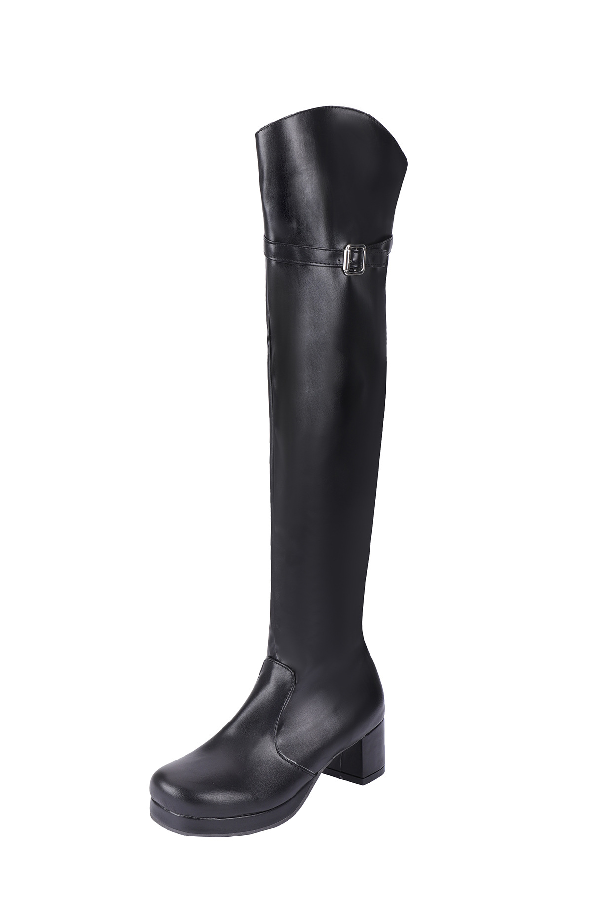 Knee Over Boots, Belt Buckle, Side Zipper, Knight Boots
