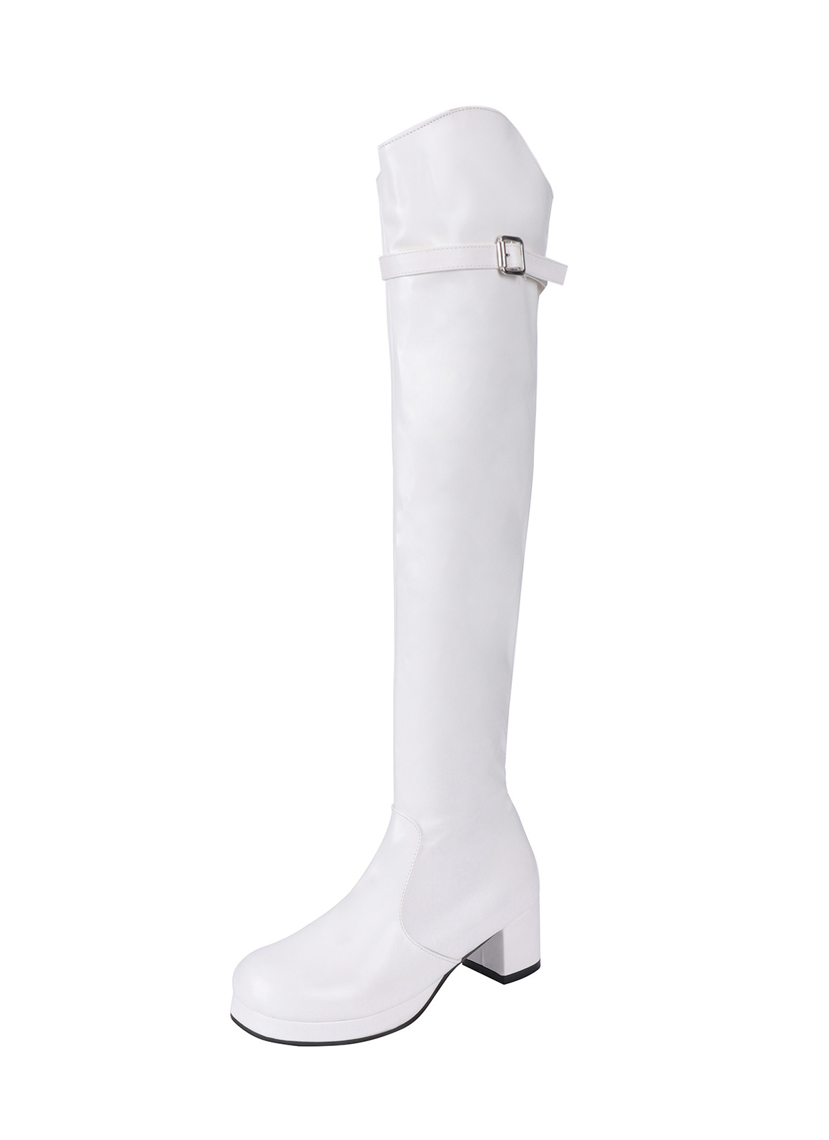 Knee Over Boots, Belt Buckle, Side Zipper, Knight Boots