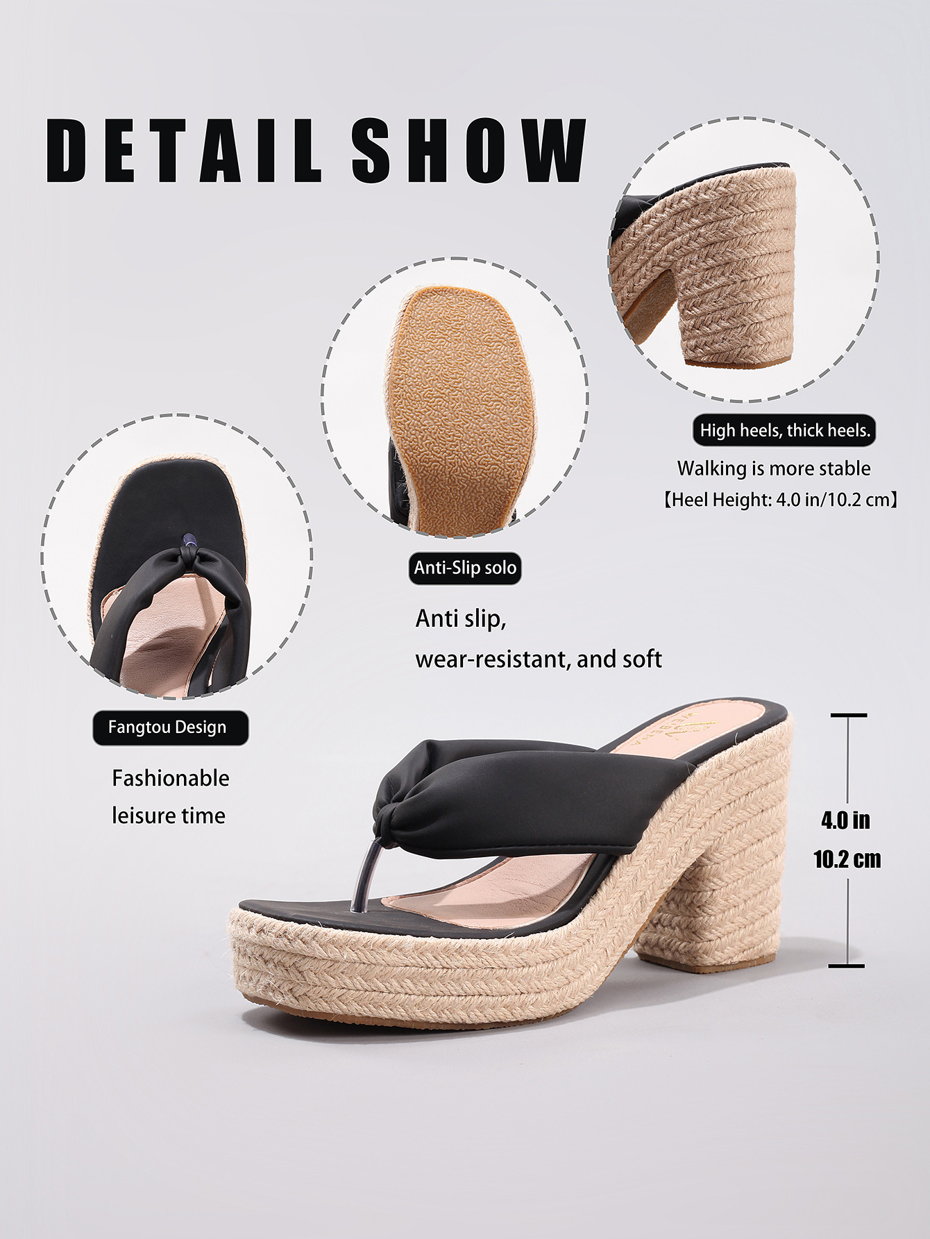 Linen Slope And Summer Vacation Waterproof Platform High Heels