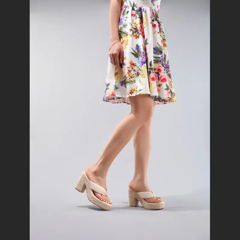 Linen Slope And Summer Vacation Waterproof Platform High Heels