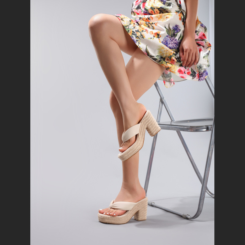 Linen Slope And Summer Vacation Waterproof Platform High Heels