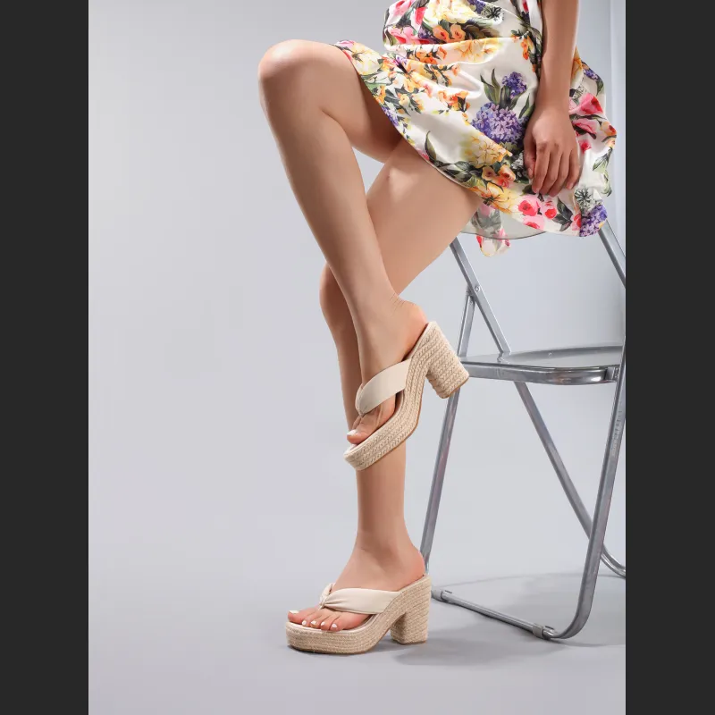Linen Slope And Summer Vacation Waterproof Platform High Heels