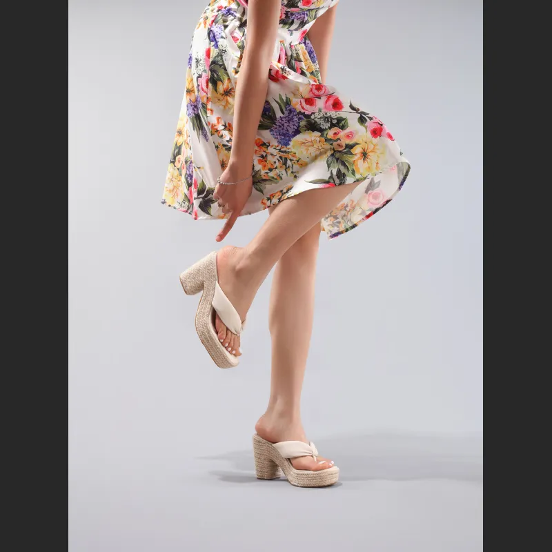 Linen Slope And Summer Vacation Waterproof Platform High Heels