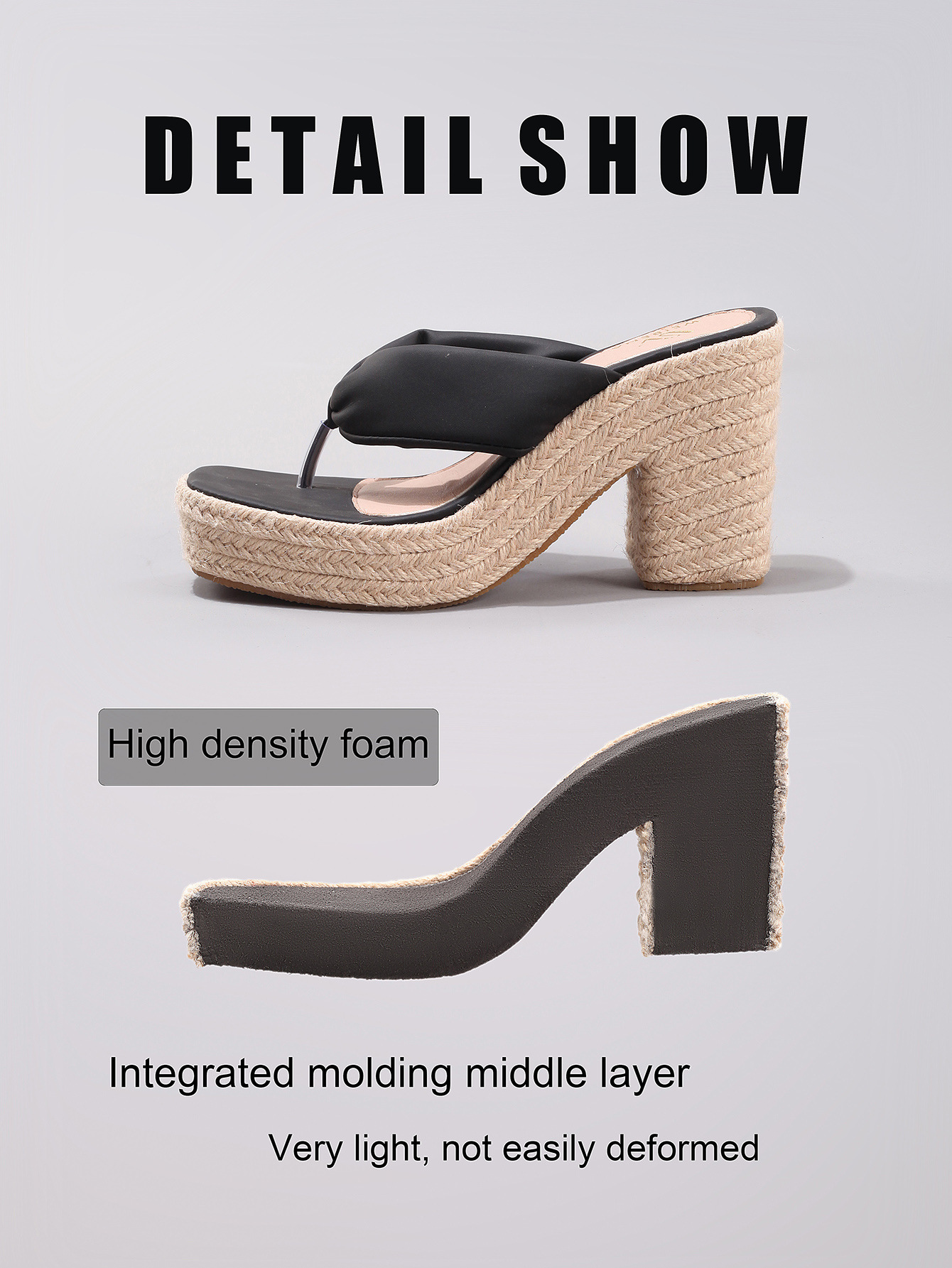 Linen Slope And Summer Vacation Waterproof Platform High Heels