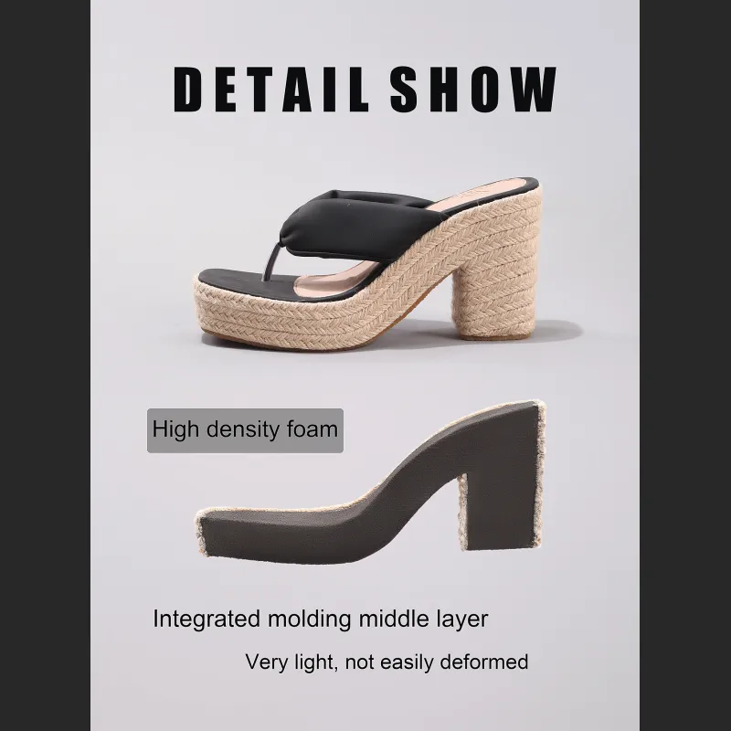 Linen Slope And Summer Vacation Waterproof Platform High Heels