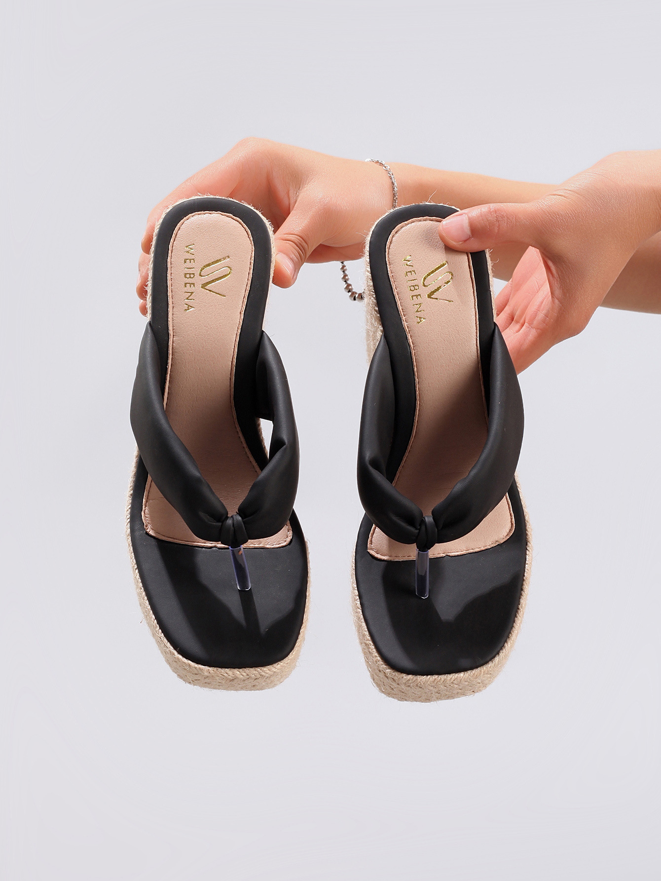 Linen Slope And Summer Vacation Waterproof Platform High Heels