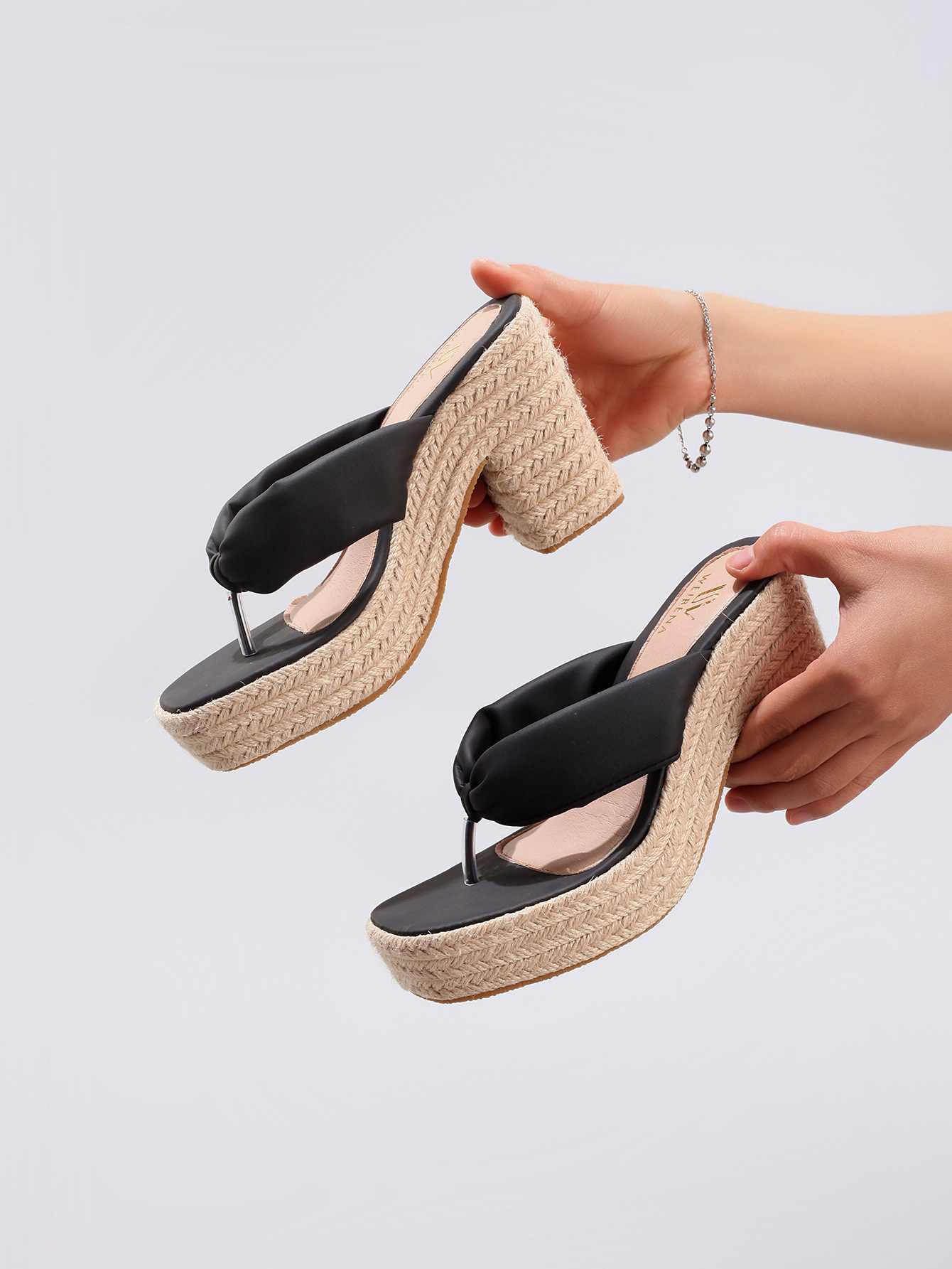 Linen Slope And Summer Vacation Waterproof Platform High Heels