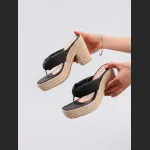 Linen Slope And Summer Vacation Waterproof Platform High Heels
