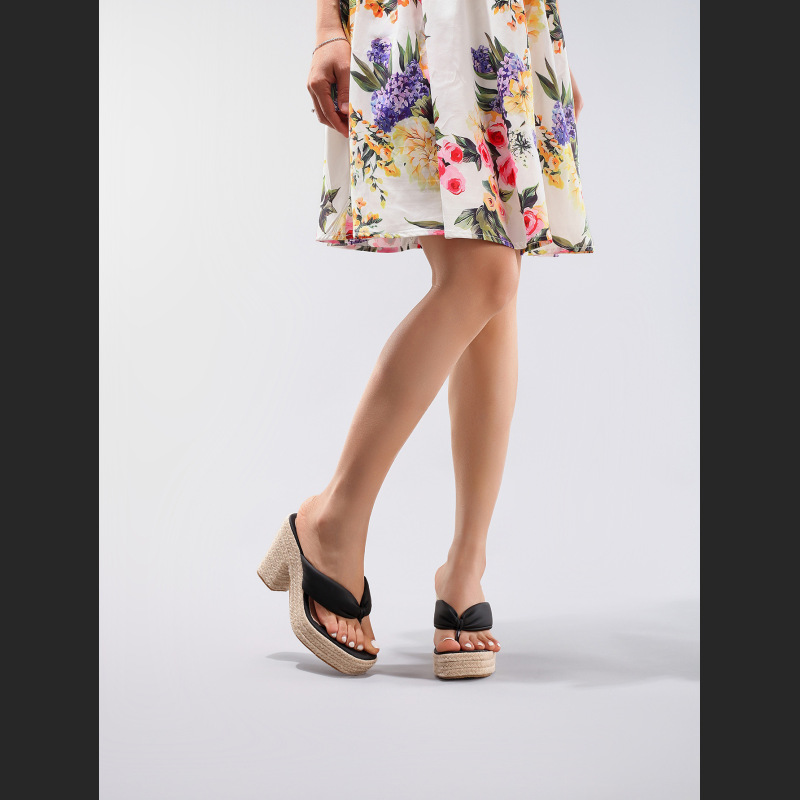 Linen Slope And Summer Vacation Waterproof Platform High Heels