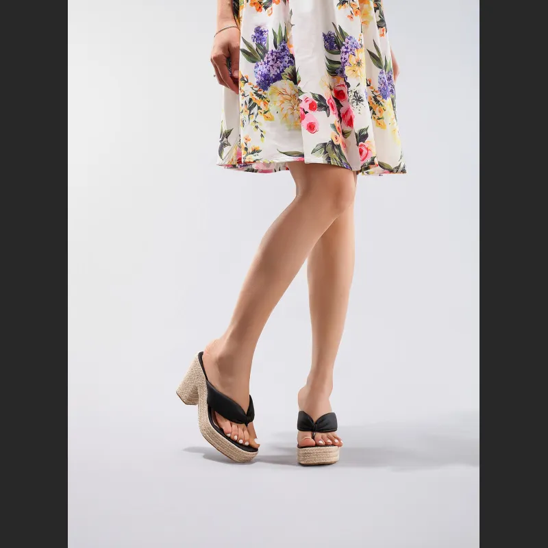 Linen Slope And Summer Vacation Waterproof Platform High Heels
