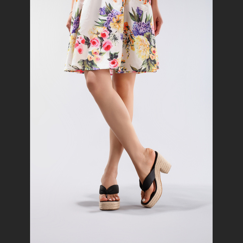 Linen Slope And Summer Vacation Waterproof Platform High Heels
