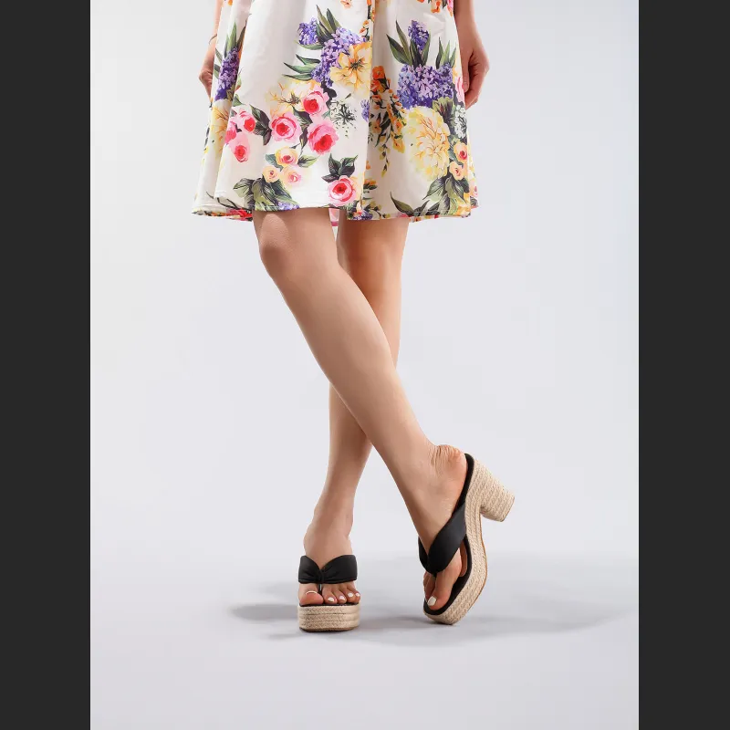 Linen Slope And Summer Vacation Waterproof Platform High Heels